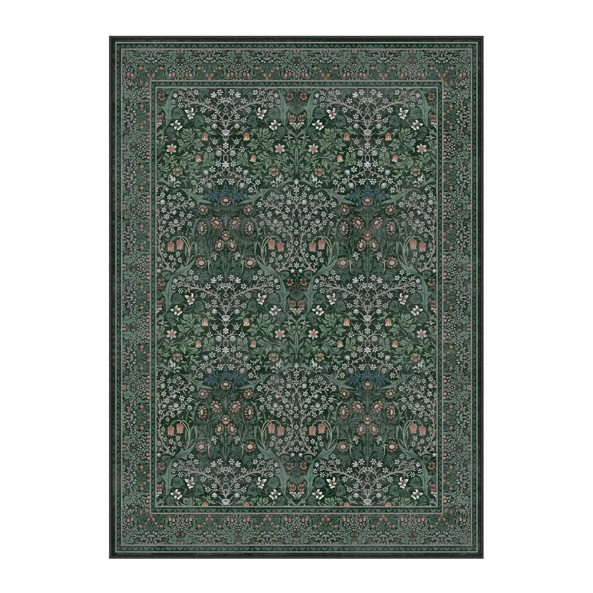 Machine Washable Floral Area Rug With Non-Slip Backing