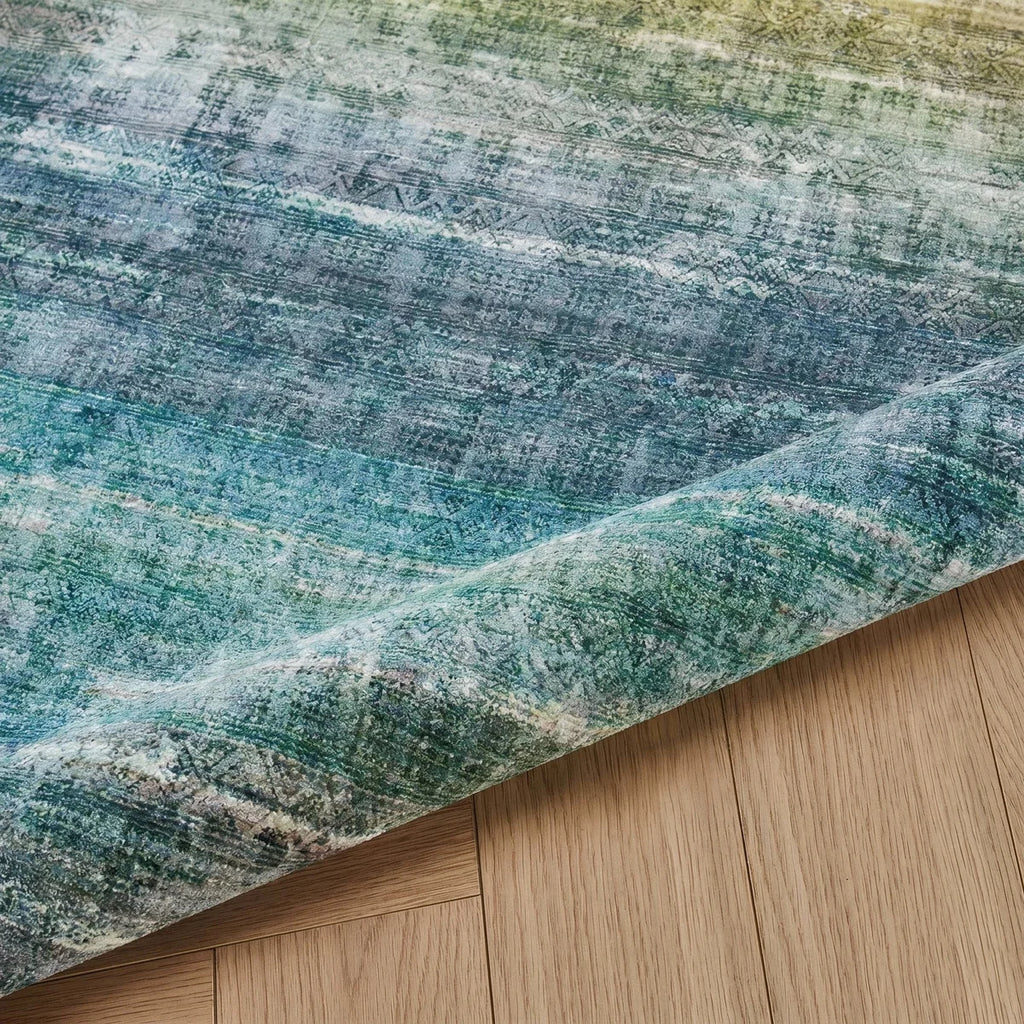 Leyat Washable Abstract Rug Ombre Distressed Non Slip Stain Resistant Low Pile Indoor Carpet