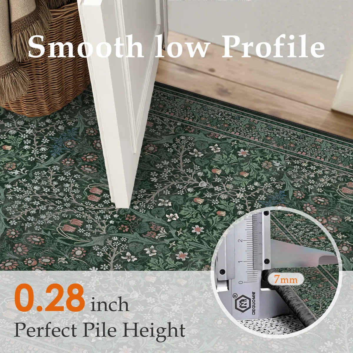 Machine Washable Floral Area Rug With Non-Slip Backing