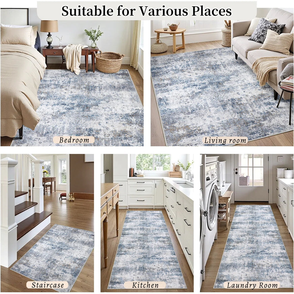 Elroy Modern Abstract Machine Washable Area Rug with Non-Slip Backing