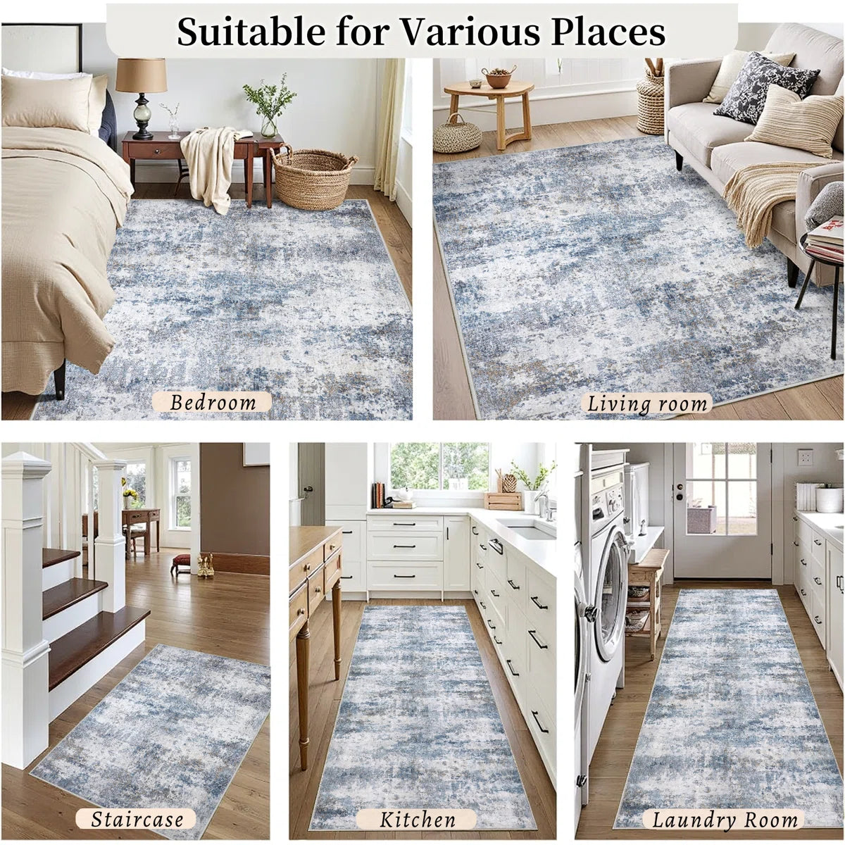 Elroy Modern Abstract Machine Washable Area Rug with Non-Slip Backing
