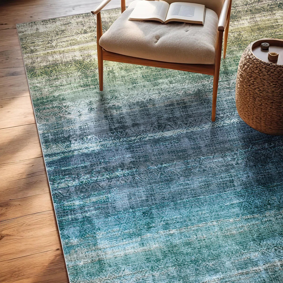 Leyat Washable Abstract Rug Ombre Distressed Non Slip Stain Resistant Low Pile Indoor Carpet